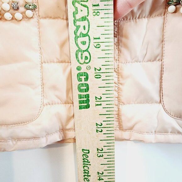 Chicos Lightweight Quilted Puffer Jacket Zip Front Peach Pink Pearl Rhinestone M - Picture 12 of 14